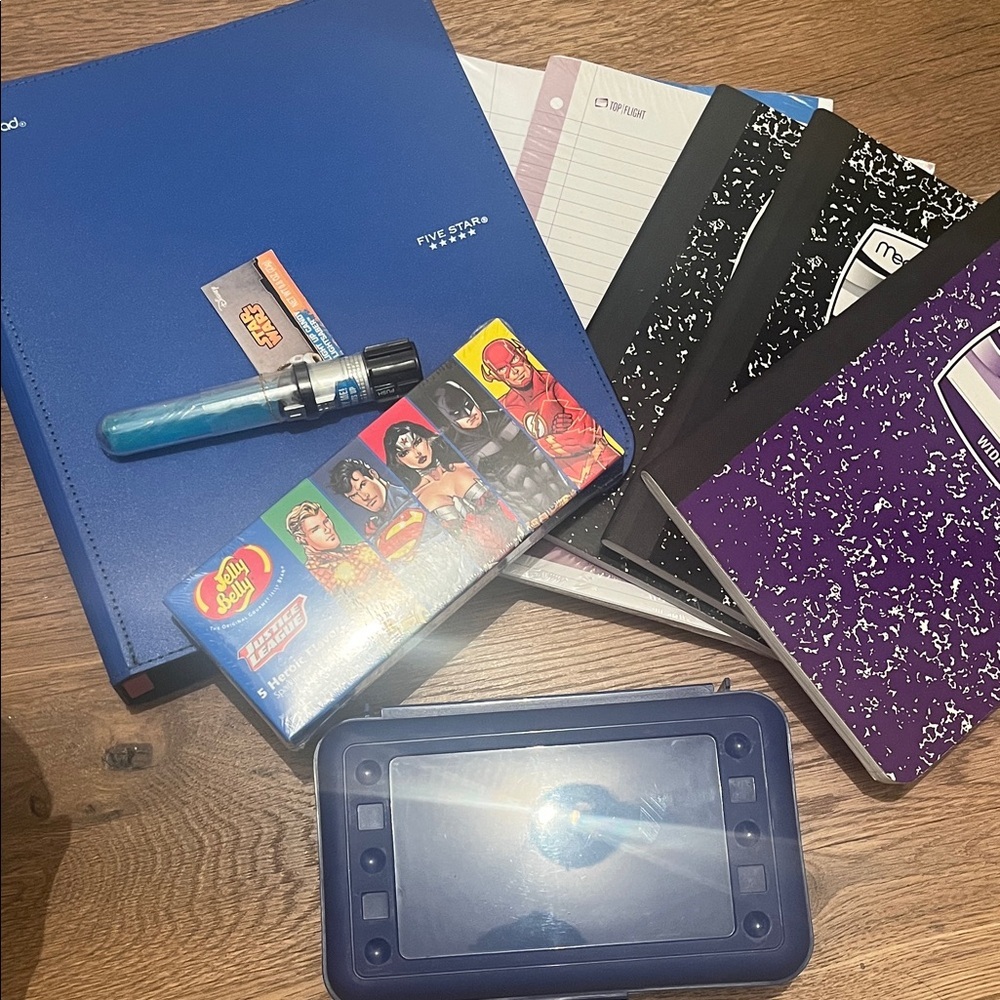 New Blue Tablet with 5 composition notebooks, blue storage/pencil box.